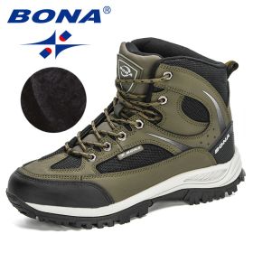 BONA 2022 New Designers Nubuck Shoes Men Outdoor Sports Tactical Male Boots Hiking Mountain Shoes Man Camping Climbing Footwear (Color: Army green black, size: 10.5)