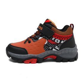 FLARUT Kids Winter Hiking Shoes Boys Waterproof Warm Thin Cotton Shoes Soft Non-slip Outdoor Sport Running Shoes Autumn Winter (Color: orange snow boot boy, size: 4)