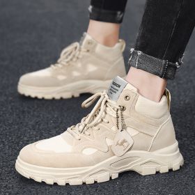 Men Tactical Military Army Boots Breathable Leather High Top Casual Desert Work Shoes Winter Mens SWAT Ankle Combat Boots (Color: Beige, size: 42)