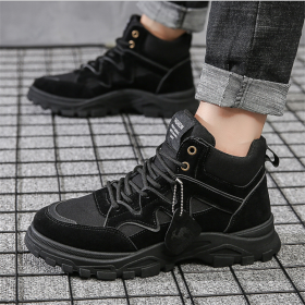 Men Tactical Military Army Boots Breathable Leather High Top Casual Desert Work Shoes Winter Mens SWAT Ankle Combat Boots (Color: Black, size: 41)