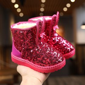 Winter Kids Boots for Girls Snow Boots Children Hiking Shoes Warm Plush Kids Pink Snow Boots Girls Rain Boots Running Shoes (Color: Red, size: 31)