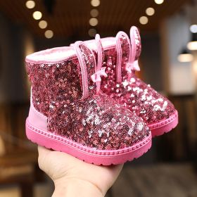 Winter Kids Boots for Girls Snow Boots Children Hiking Shoes Warm Plush Kids Pink Snow Boots Girls Rain Boots Running Shoes (Color: Pink, size: 21)