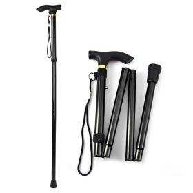 Walking Cane Aluminum Alloy Walking Stick Adjustable Folding Travel Hiking Stick (Color: Black)