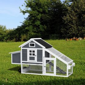 Removable Tray Ramp wooden outdoor chicken hutch coop with running cage with wheels (Color: as Pic)