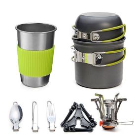 Hiking Picnic Tourist Tableware Set With Folding Spoon Mini Gas Stove (Style: A, Color: Grey)