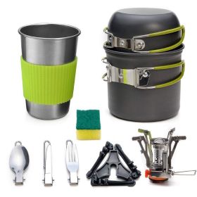 Hiking Picnic Tourist Tableware Set With Folding Spoon Mini Gas Stove (Style: B, Color: Grey)