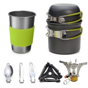 Hiking Picnic Tourist Tableware Set With Folding Spoon Mini Gas Stove (Style: C, Color: Grey)