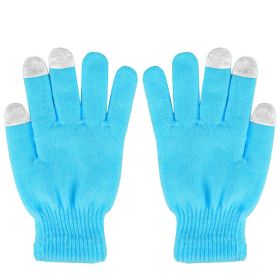 Unisex Winter Knit Gloves Touchscreen Outdoor Windproof Cycling Skiing Warm Gloves (Color: Blue)